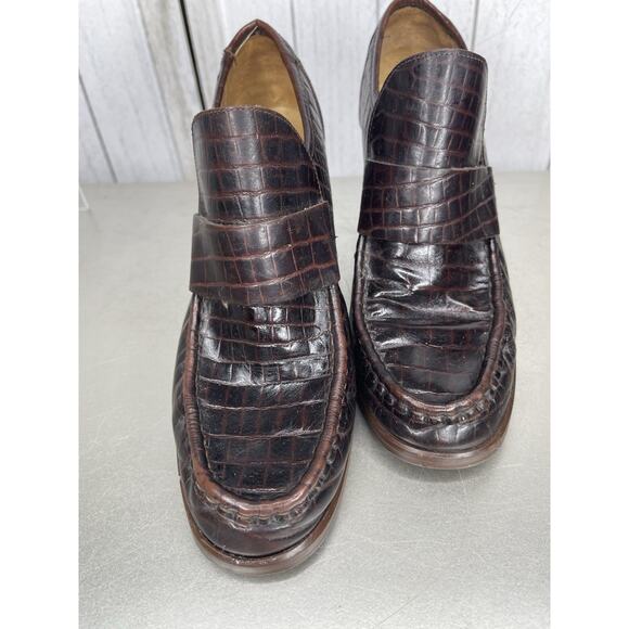 Vintage Rush Hour Leather Croco Block Heels Brown Y2K Size 8 - Picture 2 of 6
